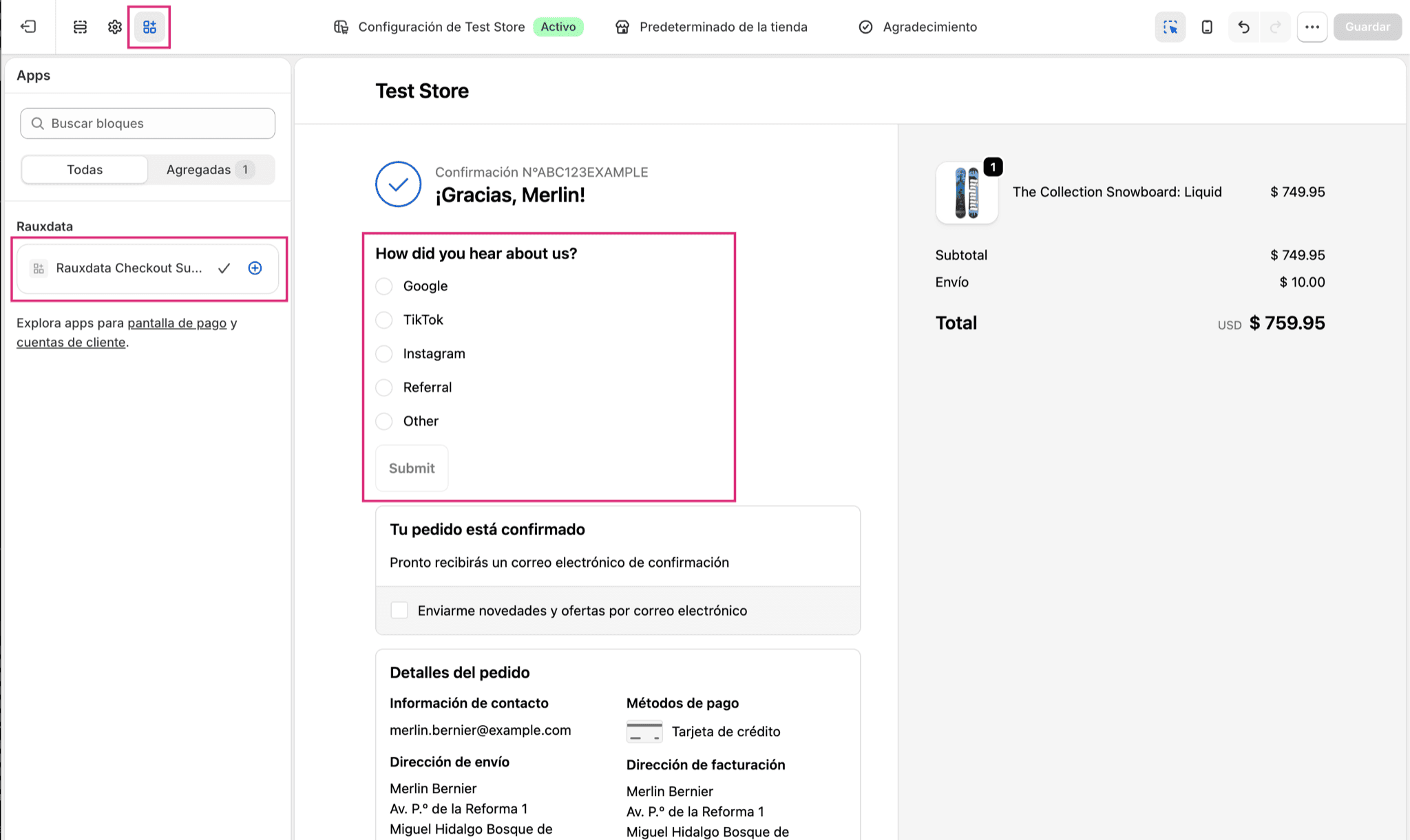 Advanced: survey on the checkout thank-you page